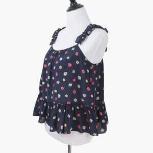 NWT Madewell Size 4 Silk Ruffle Strap Cami Top Confetti Floral Navy